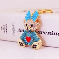 Portachiavi orso con strass blu, cuore rosso e anello dorato per regalo da donna - Blu