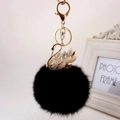 Portachiavi con pompon nero e cigno dorato decorato con opale e strass luccicanti - confezione individuale / Bianco E Nero Pompon
