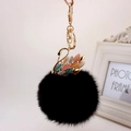 Portachiavi a cigno dorato con pon pon di pelliccia nera e strass colorati per la borsa - confezione individuale / Colorato + Pompon Nero