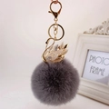 Portachiavi a cigno dorato con pietre opale e grande pompon in ecopelliccia grigia - confezione individuale / Bianco E Grigio Pompon