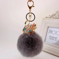 Portachiavi pompon in finta pelliccia grigia con ciondolo a cigno dorato e strass - confezione individuale / Colorato + Pompon Grigio