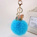 Portachiavi a cigno scintillante con pompon in ecopelliccia blu e strass colorati - confezione individuale / Colorato + Pompon Blu Lago