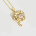 Goldene Leoparden-Halskette mit herzförmigem Zirkonia-Stein und grünen Edelstein-Augen - Weiße Zirkonia Leopard (Gold)
