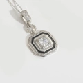 Oktogonaler Halskettenanhänger mit quadratischem Zirkon und schwarzem Emaille - Voll Zirkonia Oktogon (Silber)