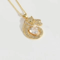 Collier panthère en forme de cœur doré avec zircons blancs et yeux en pierre verte - Léopard en pavé de zircone (or) MA1-4