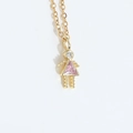 Golden girl necklace with pink gemstone skirt and sparkling zircon head pendant - Pink