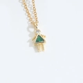 Gold necklace featuring a girl pendant with green triangle stone and clear zircon - Green