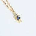Delicate gold girl pendant necklace featuring blue triangle crystal and zircon inlay - Dark Blue