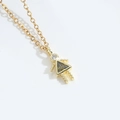 Elegant gold necklace with girl shaped pendant featuring green gemstone and zircon - Khaki/Earth Yellow