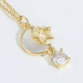 14k gold necklace with crescent moon mother of pearl and star zircon pendant - Moon and Star (MA1-4)