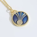 Vintage Goldkette mit dunkelblauem Emaille und funkelndem Zirkon-Sonnenstrahl-Anhänger - Runder Stil (XL3440-2)