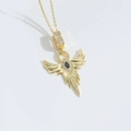 Collana con ciondolo fenice dorata con pietra blu navette e ali in pavé di cristalli - Zirconia Nera XL4085-2