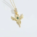 Collana con ciondolo a fenice dorata con gemma marquise verde e zirconi bianchi - Zirconia Verde XL4085-4