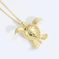 Golden sea turtle pendant necklace with detailed shell grid on a fine cross chain - Sea Turtle (Gold) Style 2