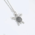 Silver turtle necklace with black and white cubic zirconia stones in elegant paved setting - Tortoise (Silver) Style 2