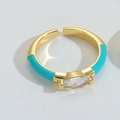 Anillo ajustable de oro con esmalte azul claro y circonita transparente de talla marquesa - Azul (RG9523-3)