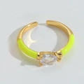Anillo abierto dorado con circón en forma de gota y esmalte amarillo neón brillante - Verde Fluorescente