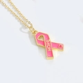 Pink ribbon hope pendant necklace with gold chain and heart engraved detail - HOPE (Pink Ribbon)