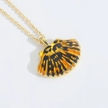 Chic golden necklace with a fan-shaped shell pendant featuring orange enamel texture - Shell (Leopard Fan)