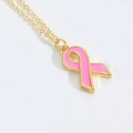 Pink ribbon breast cancer awareness pendant necklace in gold-plated finish with link chain - Pink Symbol (Ribbon)