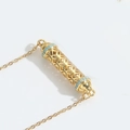 Vintage gold hollow tube necklace with turquoise beads and delicate cross chain - Turquoise