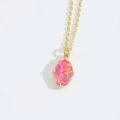 Elegante collar dorado con colgante de gema rosa ovalada y engaste de cuatro garras - Zirconia Rosa (Dorado) / Zirconia Rosa (Cadena de Oro)