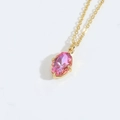 Collier chaîne dorée minimaliste avec pendentif zircon rose ovale à facettes et griffes - Zircone Rose Foncé (Chaîne en Or)