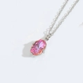Collier élégant avec pendentif en zircon rose ovale et chaîne en argent délicate - Zircone Rose Foncé (Chaîne en Argent)