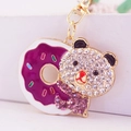 Sparkling crystal bear donut keychain with purple enamel detail and gold-tone alloy ring - Purple