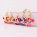Cute ocean crab keychains with colorful crystals and golden lucky charms in five colors - Random Color