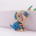 Portachiavi a forma di cane con strass blu e base dorata per accessorio borsa da donna - Blu