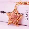 Sparkling pink rhinestone star keychain in rose gold plating for women's handbag - Champagne
