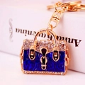Exquisite golden handbag keychain with blue enamel leopard pattern and sparkling rhinestones - Total Length 10.7*5.4CM / Blue