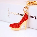 Glinsterende rode strass hoge hak sleutelhanger met gouden ring voor damestas decoratie - Rood