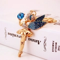 Crystal angel ballerina keychain with large blue gemstone and blue gradient rhinestones - Blue