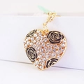 Golden heart keychain with sparkling rhinestones and black roses for handbags - Black