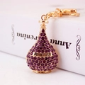 Purple rhinestone perfume bottle keychain with gold metal chain and parfum engraving - Individual OPP Bag Packaging / Purple