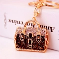 Golden handbag keychain with leopard print enamel and sparkling crystal rhinestones - Total Length 10.7*5.4CM / Black