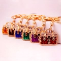 Colorful handbag keychain set with sparkling rhinestones and leopard print enamel finish - Random Color