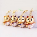 Lot de porte-clés Maneki Neko créatifs en or et blanc avec des accents de strass brillants - Multicolore