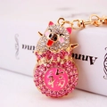 Portachiavi maialino dorato con strass rosa e ciondolo con carattere fortunato 福 - Rosa
