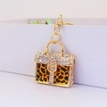 Schlüsselanhänger Handtasche Leopard-Muster mit Strass und goldenem Karabinerverschluss - Gold