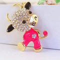 Portachiavi mucca in smalto rosa con strass bianchi e dettagli in metallo dorato - Rosso Porpora