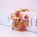 Portachiavi a forma di drago dorato con strass gialli e rosa, accessorio stile cinese - Oro