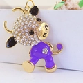Portachiavi con bue dei cartoni animati in smalto viola con cristalli brillanti e dorati - Viola