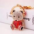 Portachiavi orsetto scintillante con strass e cuffie per borse e chiavi dell'auto - 13*4.1CM / Rosa