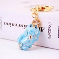 Porte-clés mascotte Pixiu marbre bleu clair avec plaquage or et strass brillants - Emballage Individuel / Bleu clair