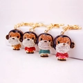 Sparkling crystal monkey keychains in four colors with gold metal rings and hooks - Random Color