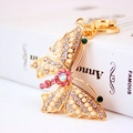 Elegant gold butterfly keychain with inlaid pearls and sparkling rhinestones for handbags - Individual OPP Bag Packaging / Gold