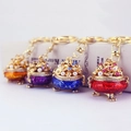 Exquisite red crystal incense burner keychain with pearls and diamonds in gold finish - Individual Packaging / Random Color